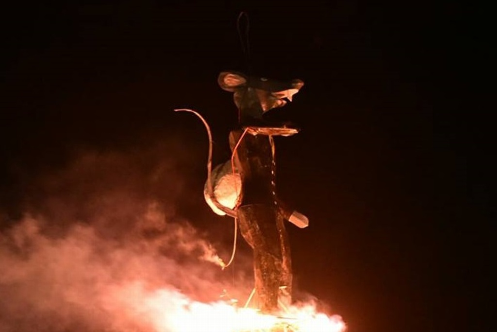 Imagen Queman una rata que representa la corrupción en el Carnaval de Alvarado