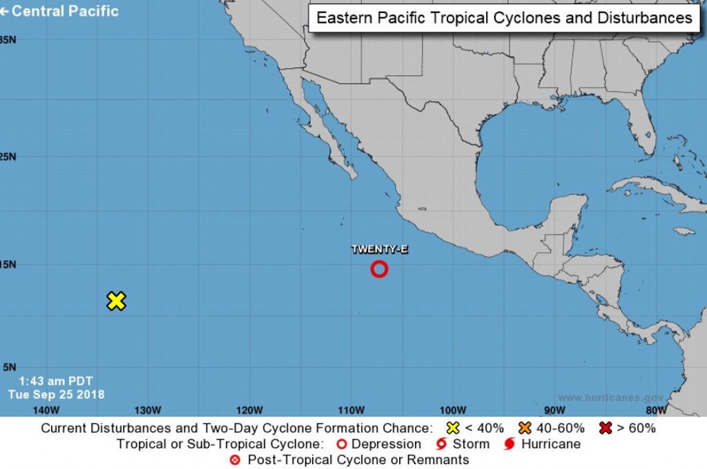 Imagen Se forma depresión tropical Veinte-E al suroeste de las costas de Colima