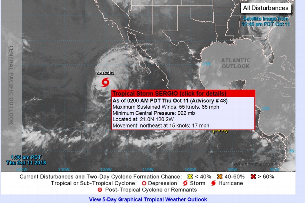 Imagen Tormenta tropical Sergio mantiene trayectoria hacia Baja California Sur