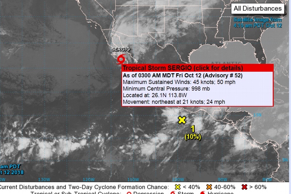 Imagen Tormenta tropical Sergio impactará en Baja California Sur y afectará también a Sonora, esta mañana