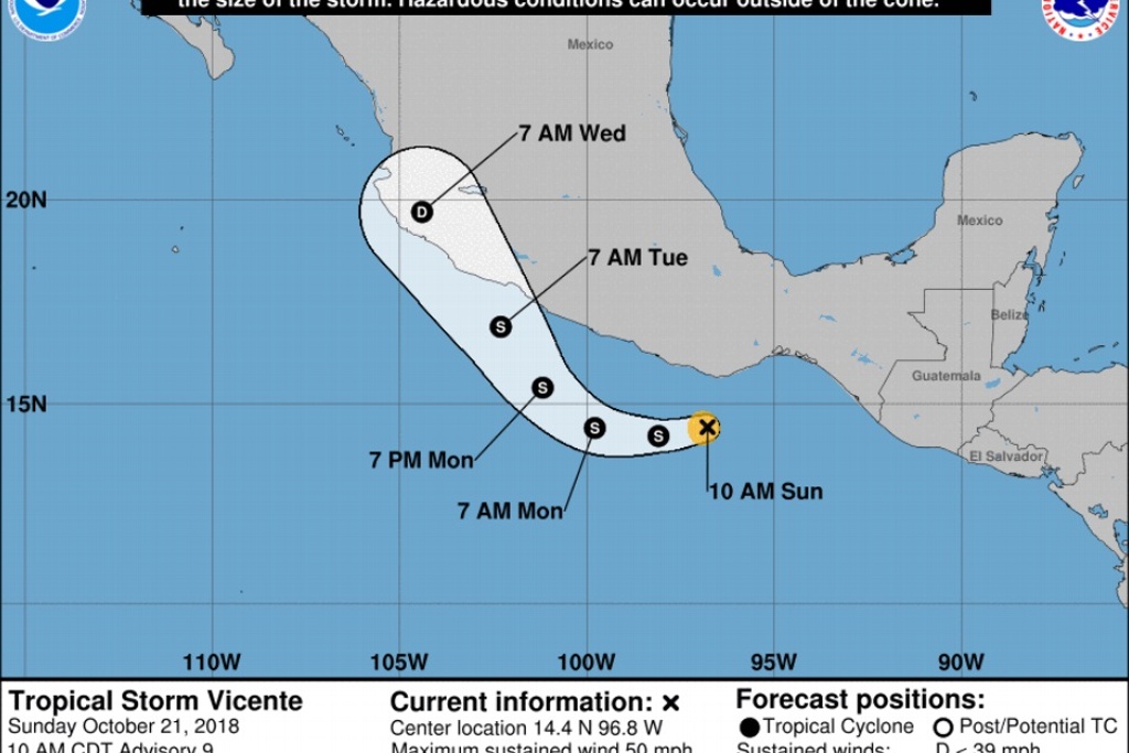 Imagen Tormenta tropical Vicente se acerca a costas de Guerrero y Oaxaca