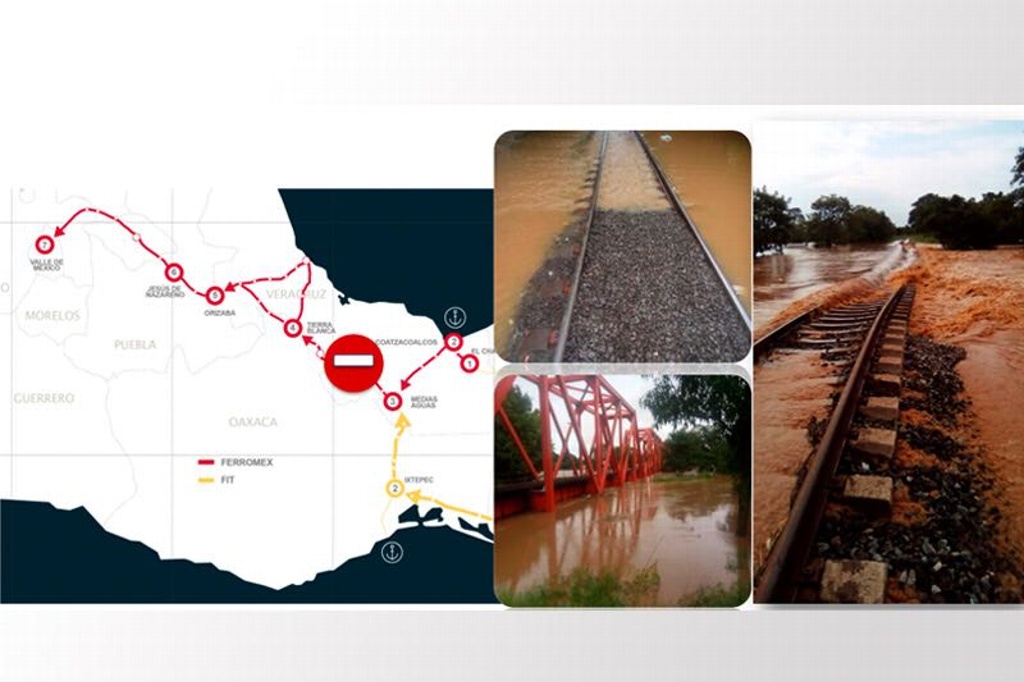 Imagen Mantiene Ferrosur suspendido tráfico de trenes entre Medias Aguas y Tierra Blanca, Veracruz, por lluvias