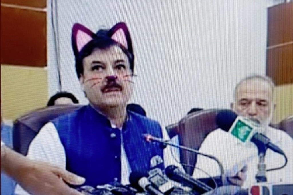 Imagen Por error, transmiten en vivo a ministro con filtro de gatito