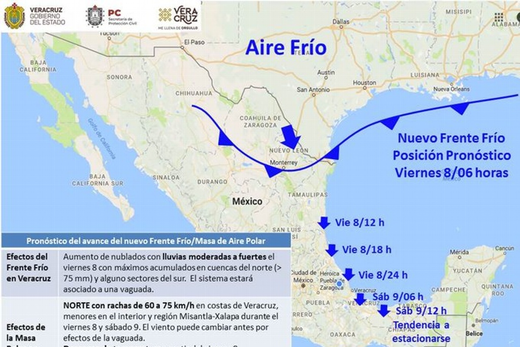 Imagen Emiten aviso especial por ingreso de nuevo frente frío a Veracruz