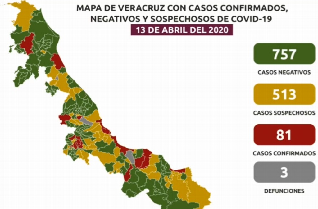 Imagen Van 3 muertes por COVID-19 en Veracruz; hay 81 casos positivos y 513 sospechosos