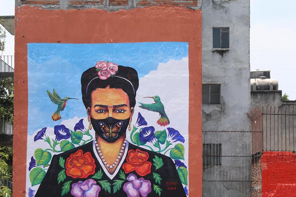 Imagen Promueven uso de cubrebocas con mural de Frida Kahlo, en la CDMX