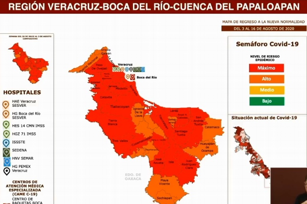Imagen Veracruz, Boca del Río, Medellín y Alvarado continúan en semáforo rojo de riesgo COVID-19: Secretaría de Salud