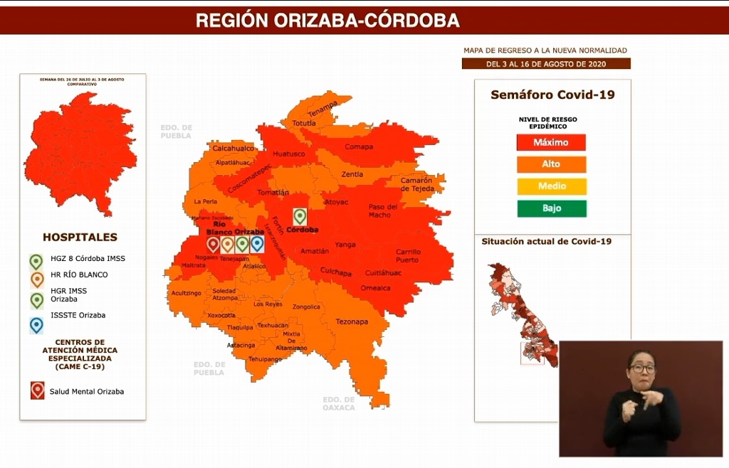 Imagen Región Orizaba - Córdoba se mantiene en riesgo máximo por COVID-19