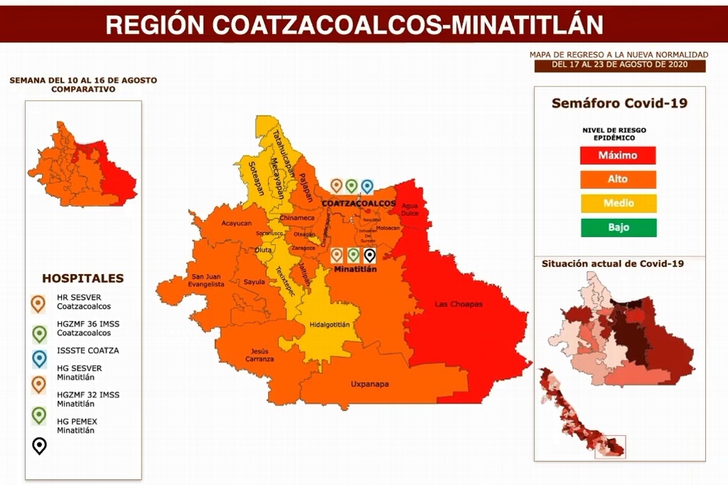 Imagen Coatzacoalcos y Minatitlán pasan a semáforo naranja; región de frontera con Tabasco sigue en rojo