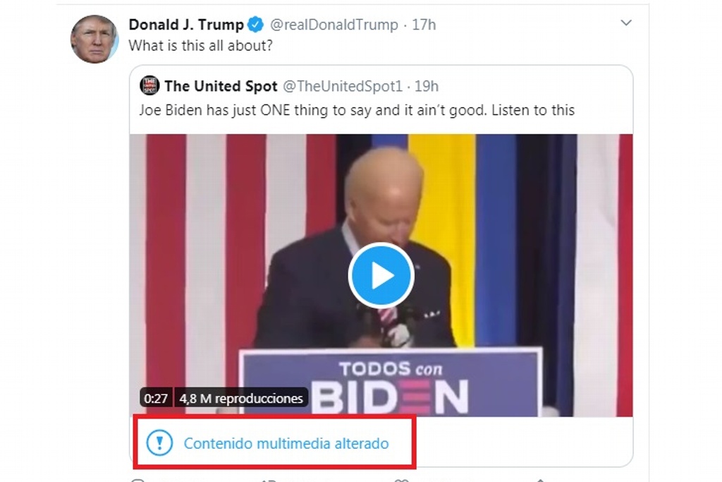Imagen Comparte Trump video falso de Joe Biden; advierte Twitter 