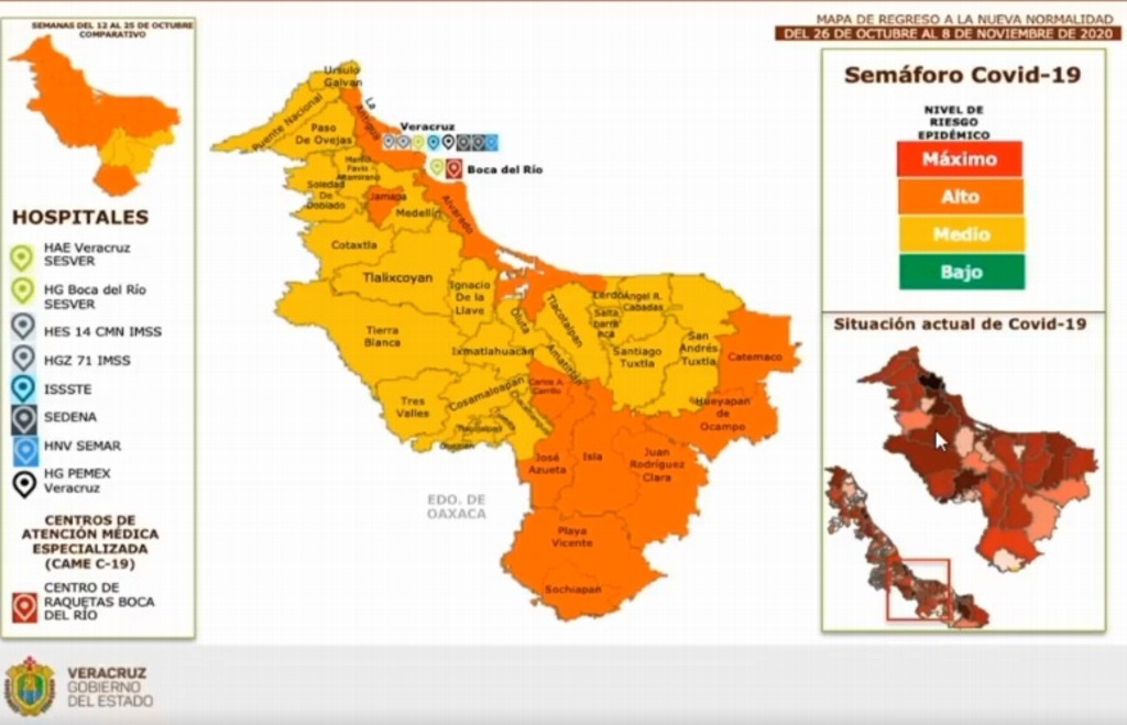 Imagen Veracruz, Boca del Río y Alvarado siguen en color naranja del semáforo estatal COVID-19