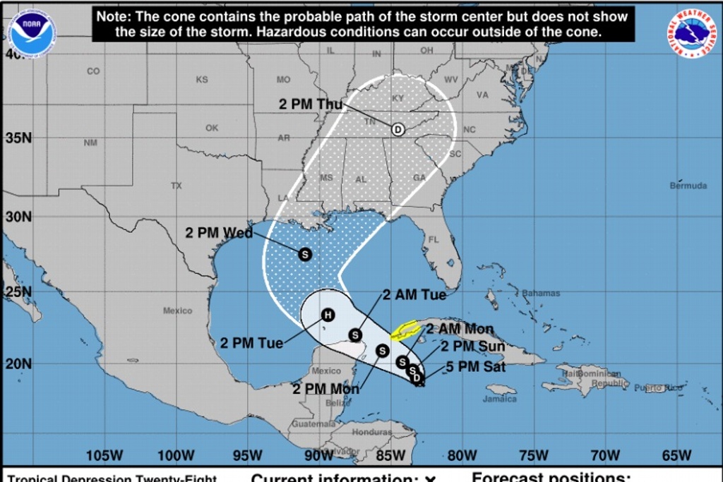 Imagen Se forma la depresión tropical #28 cerca de la Península de Yucatán