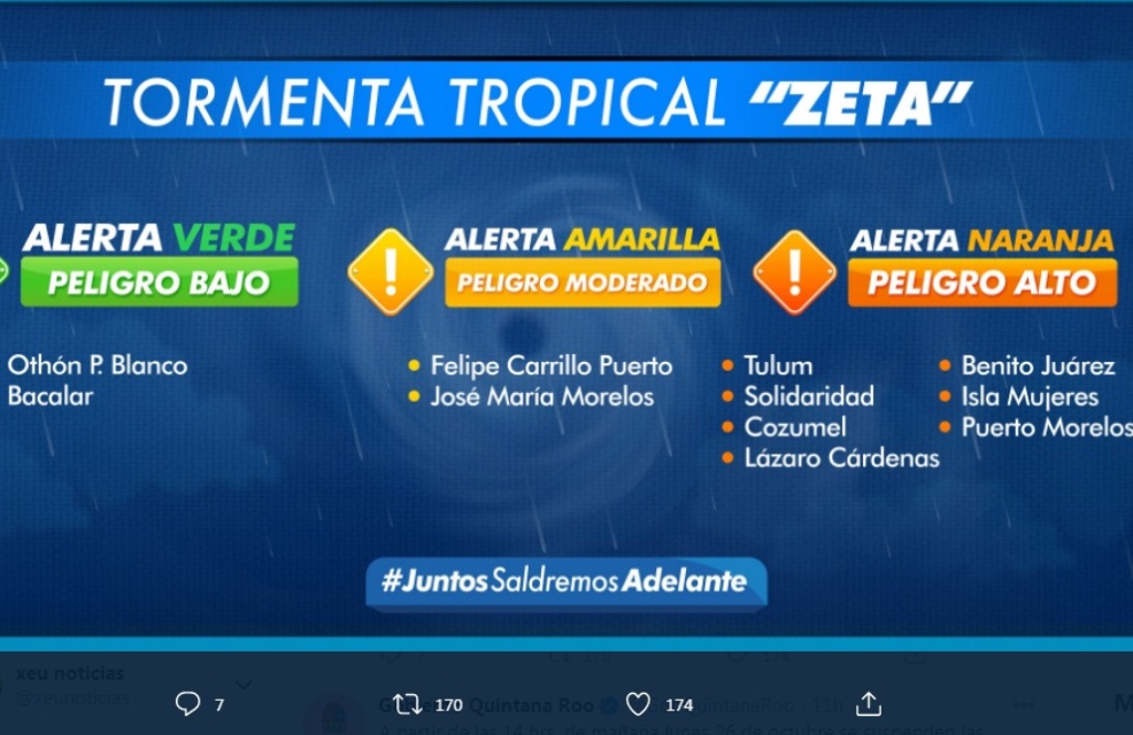 Imagen Quintana Roo emite alerta naranja por impacto de tormenta tropical “Zeta