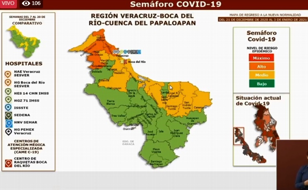 Imagen Municipio de Veracruz vuelve a semáforo naranja de COVID-19; Boca del Río, Medellín y Alvarado en amarillo