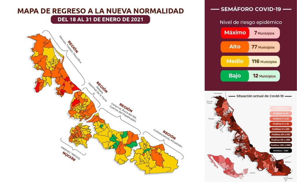 Imagen Veracruz sigue en semáforo naranja de COVID-19 estatal; Boca, Alvarado y Medellín en amarillo