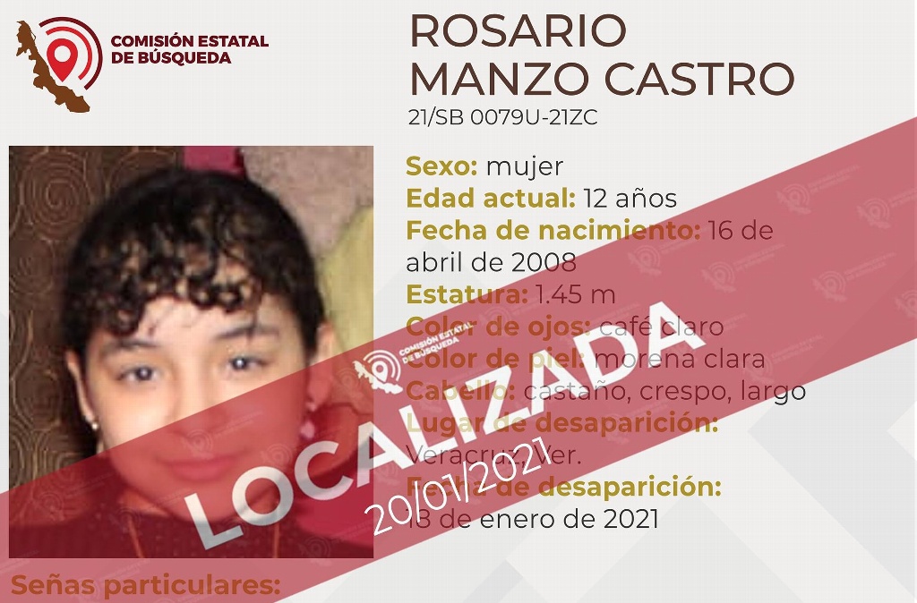 Imagen Localizan a menor de 12 años que fue reportada como desaparecida en Veracruz 