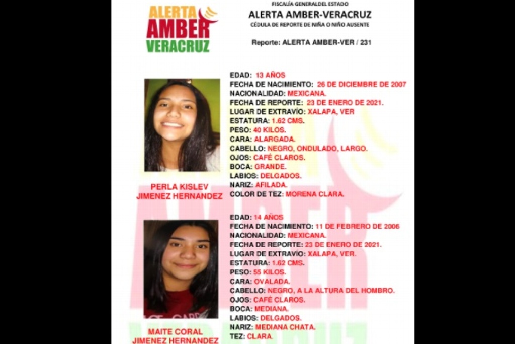 Imagen Emiten Alerta Amber por desaparición de dos niñas en Xalapa, Veracruz 
