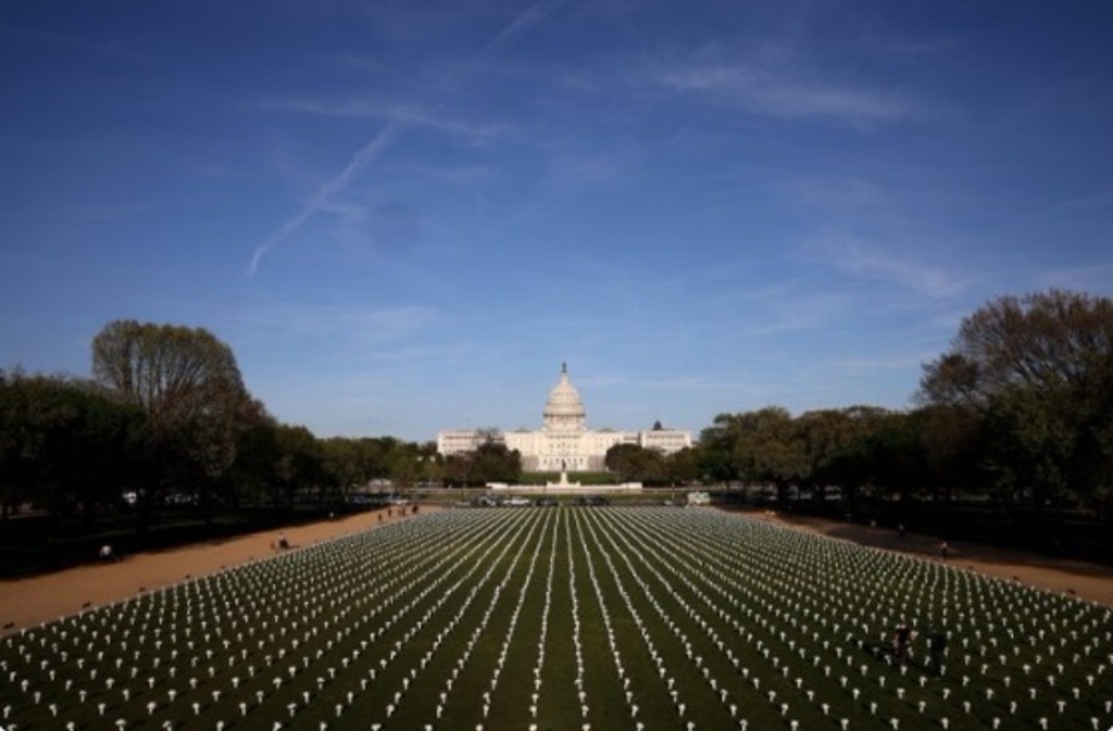 Imagen Instalan 40 mil flores en el National Mall en memoria de víctimas de armas de fuego