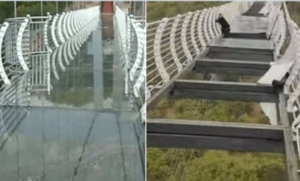 Imagen Colapsa puente de vidrio en China; turista se aferra para no caer (+Video)