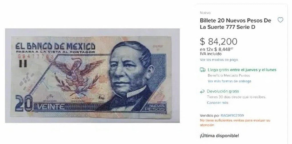 Imagen Estos billetes de 20 se venden en más de 80 mil pesos