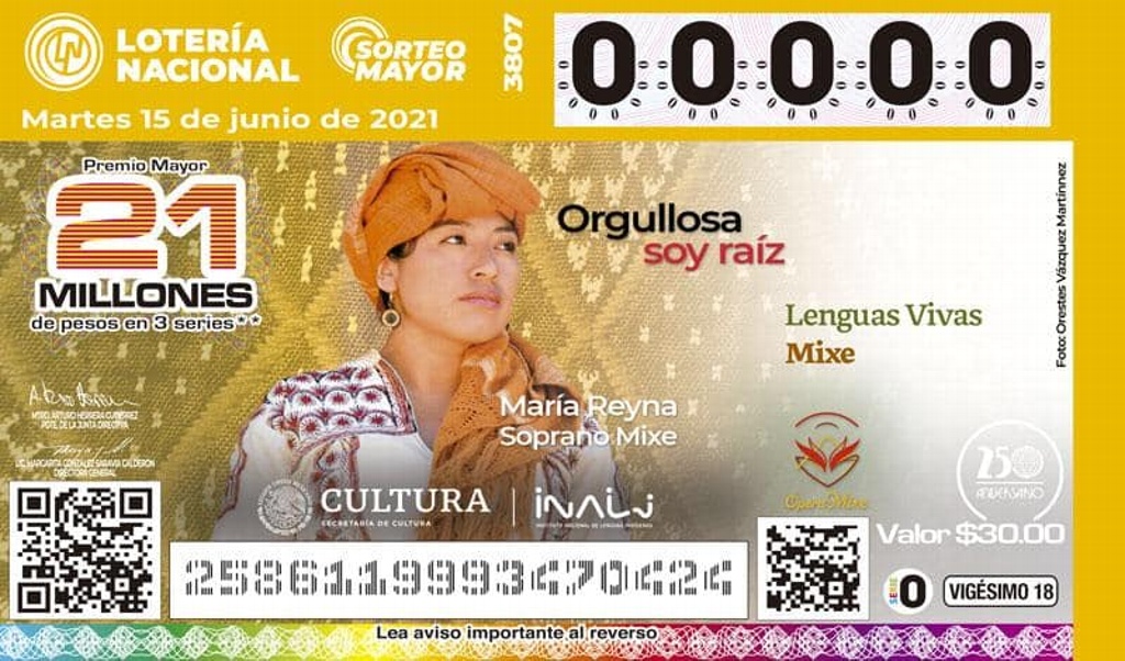 Imagen Mujer mixe es imagen del billete de la Lotería Nacional