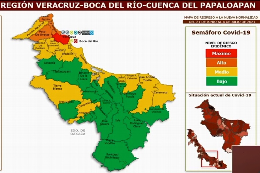 Imagen Municipio de Veracruz vuelve a rojo en semáforo COVID-19; Boca, Alvarado y Medellín en amarillo