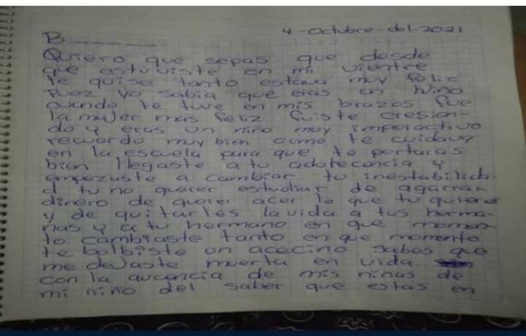 Imagen Me dejaste muerta en vida: carta de mamá a hijo que mató a sus hermanas 