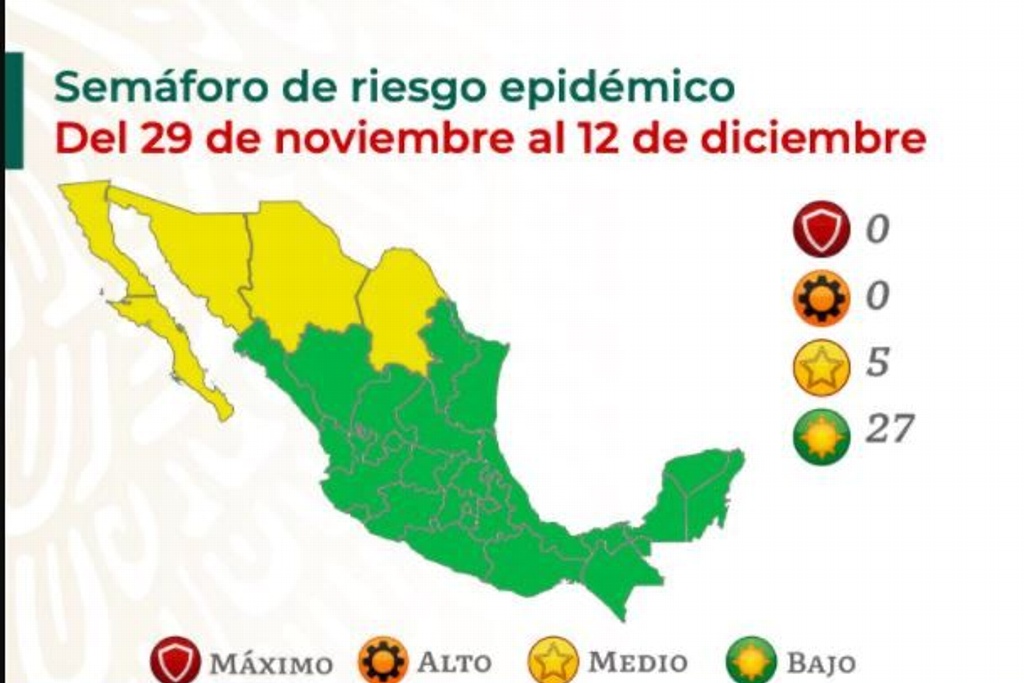 Imagen Veracruz y 26 estados más en verde en semáforo COVID-19; hay 5 en amarillo 