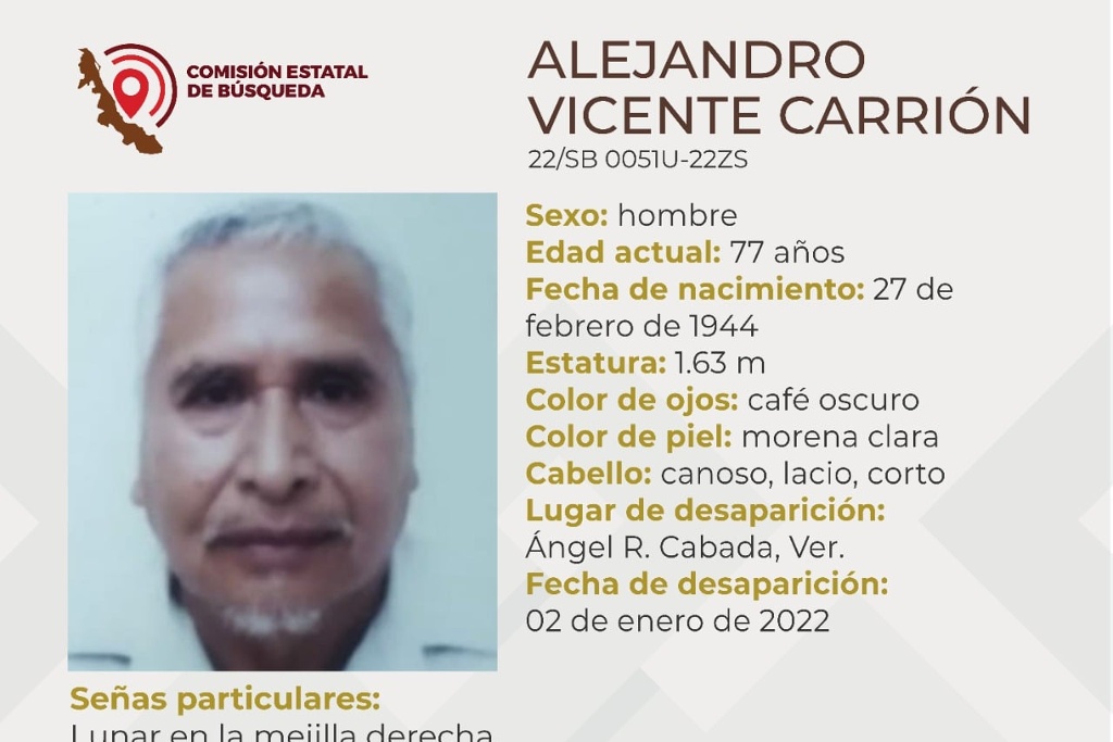 Imagen Desaparece persona de la tercera edad en Ángel R. Cabada, Veracruz