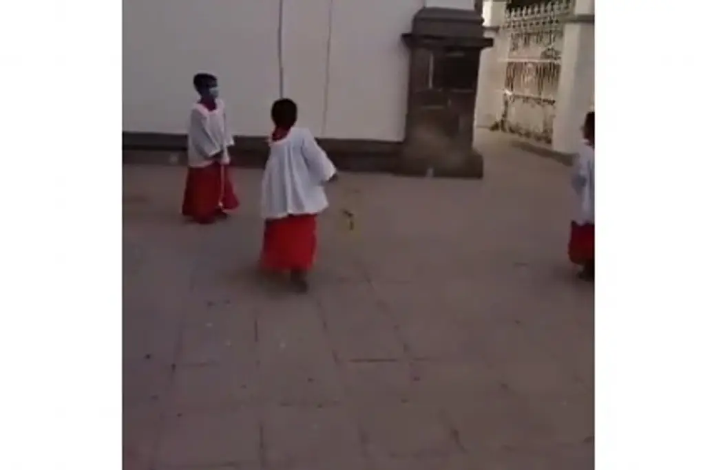 Imagen ¡Al estilo Tarzán! Monaguillos tocan la campaña de una iglesia (+video)