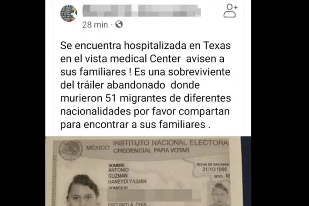 Imagen La hospitalizada en Texas no soy yo: aclara presunta sobreviviente de tragedia en tráiler