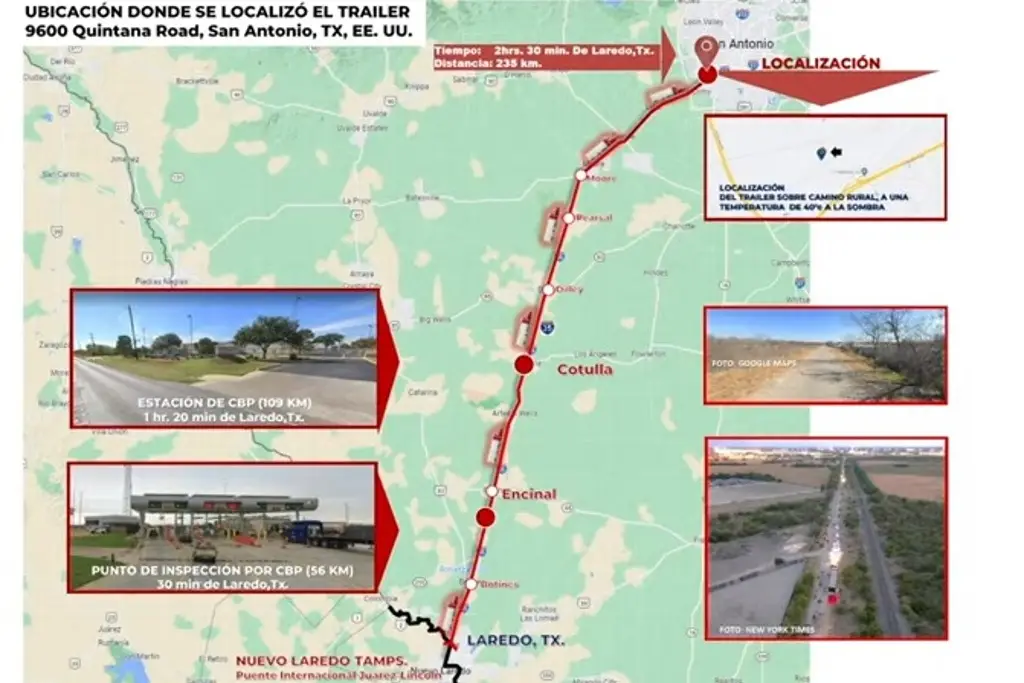 Imagen Esta es la ruta que recorrió el tráiler con migrantes muertos hallado en Texas 
