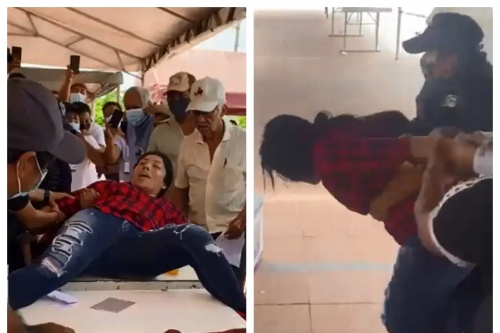 Imagen Entre empujones, detienen a diputada local tras trifulca en elección de Morena 