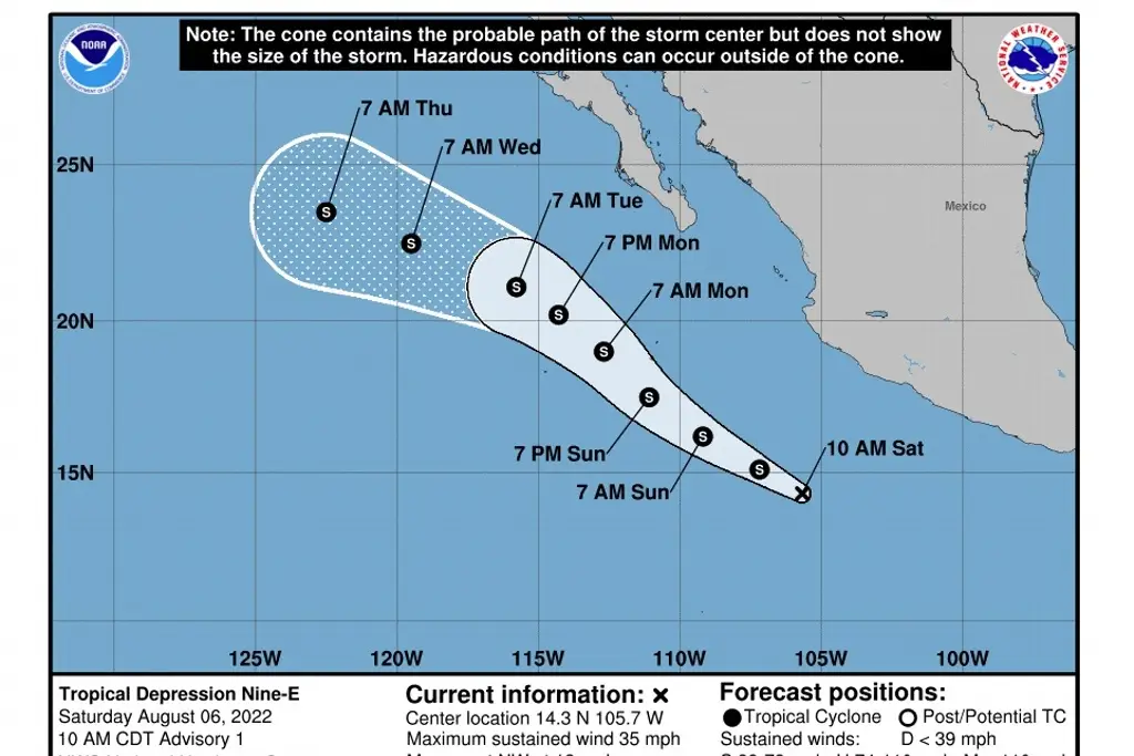 Imagen Se forma la depresión tropical Nueve-E al sur de las costas de Colima 