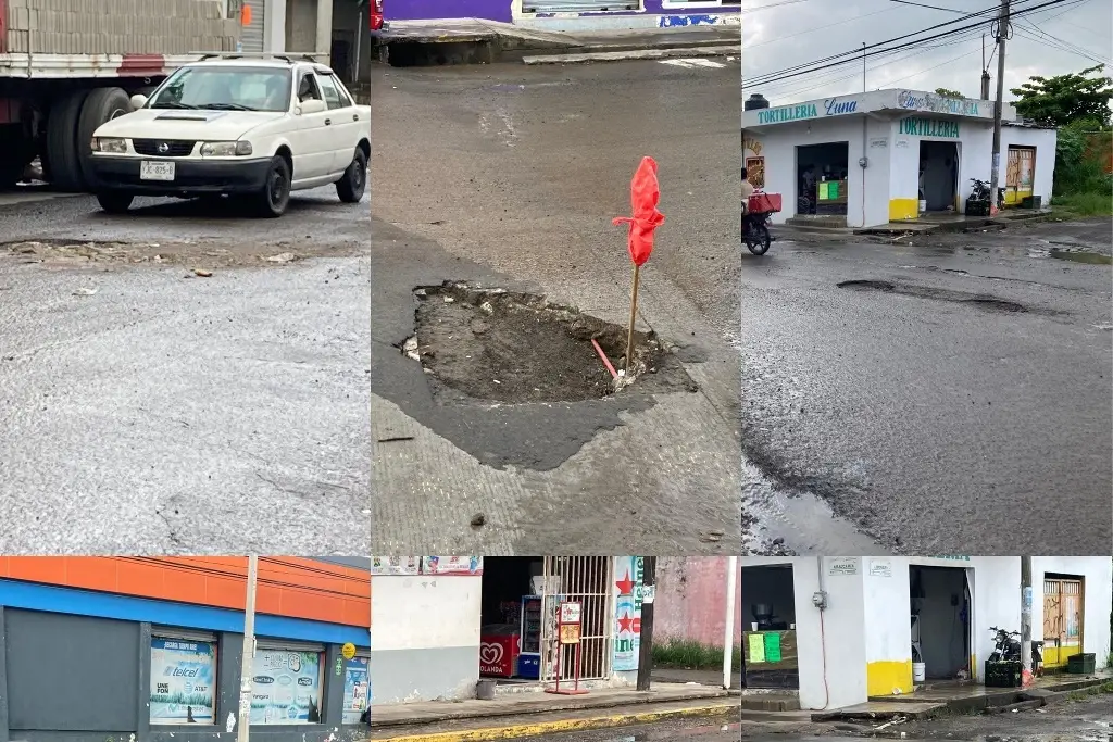 Imagen Lluvia deslava calle principal de las Amapolas, Veracruz quedó llena de baches