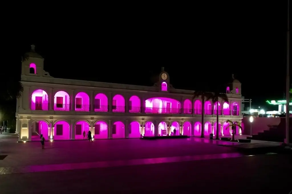 Imagen Iluminan de rosa el palacio municipal de Boca del Río  