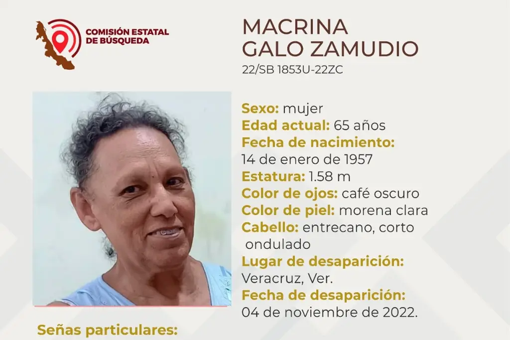 Imagen Piden ayuda para localizar a mujer de la tercera edad desaparecida en el puerto de Veracruz