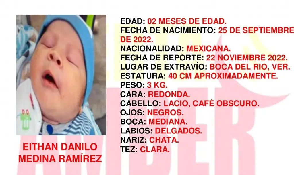 Imagen Emiten Alerta Amber por desaparición de bebé de 2 meses en Boca del Río 