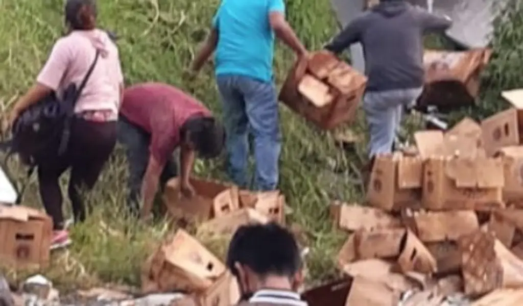 Imagen Así rescataron a chofer mientras robaban cerveza de su tráiler en autopista de Veracruz (+Video)