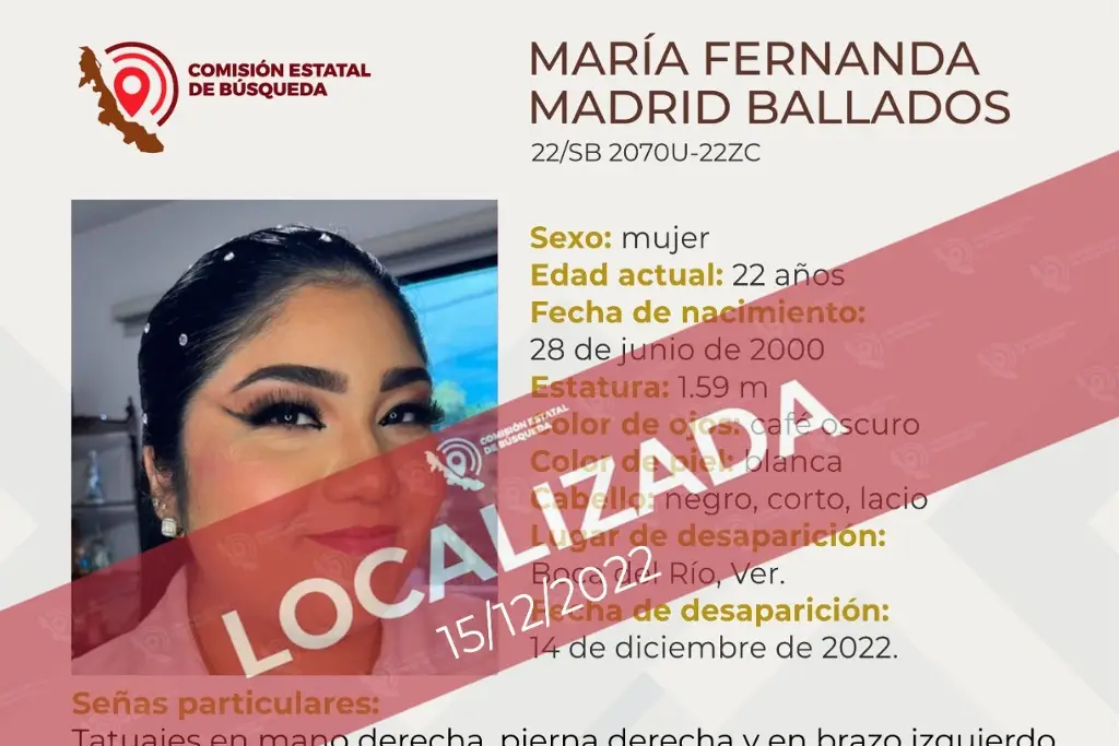 Imagen Encuentran a María Fernanda, joven desaparecida en Boca del Río 