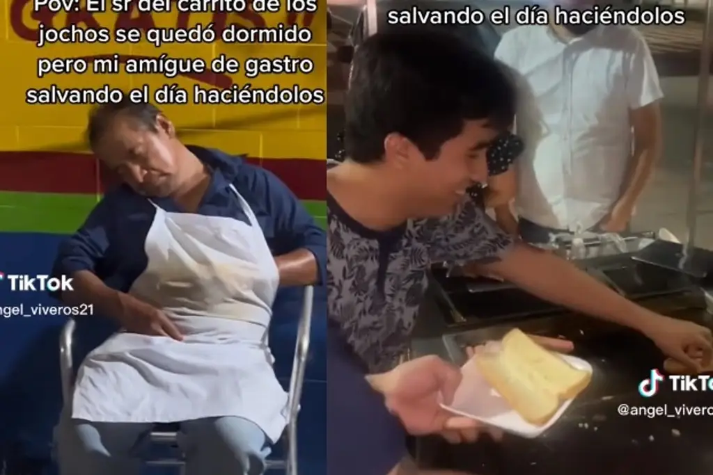 Imagen Señor de los 'jochos’ se queda dormido y jóvenes atienden el puesto, en Veracruz 