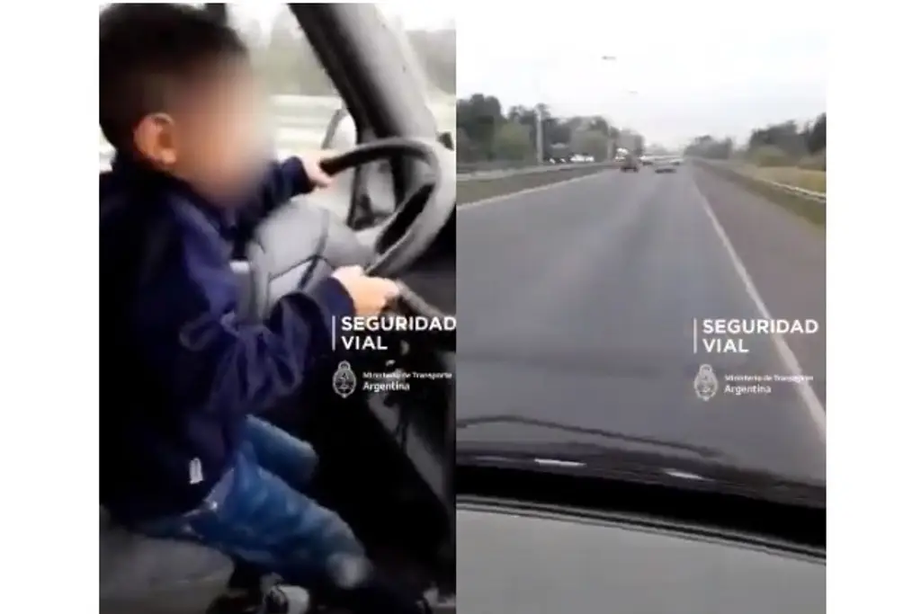 Imagen ‘Dale, llévalo derechito’, pone a su hijo de 7 años a manejar un camión en plena autopista