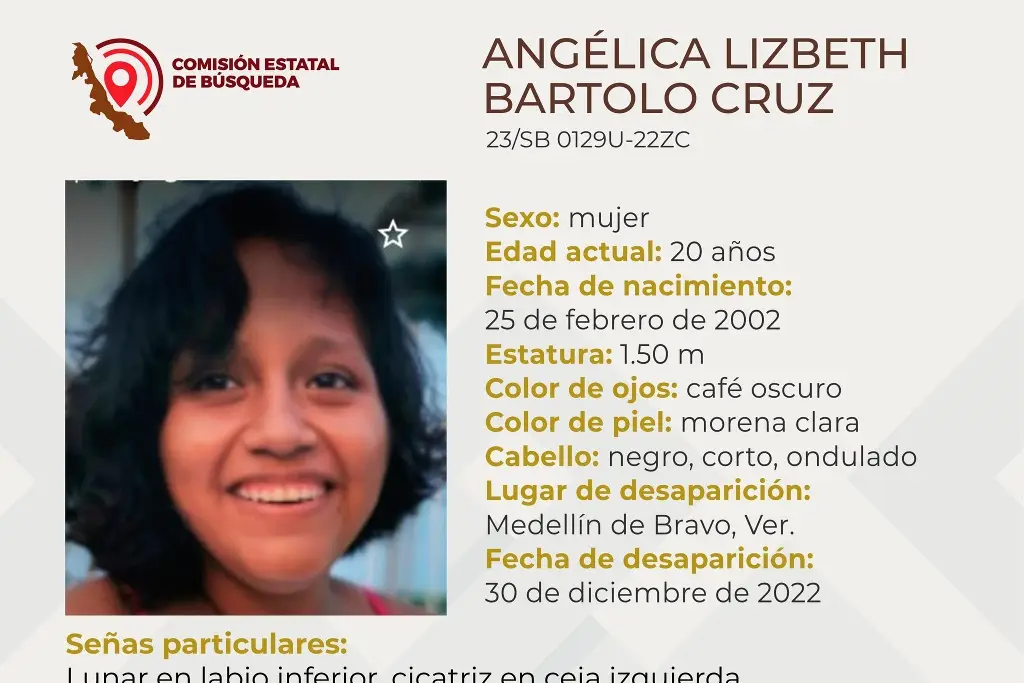 Imagen Piden ayuda para localizar a joven reportada como desaparecida en Medellín de Bravo