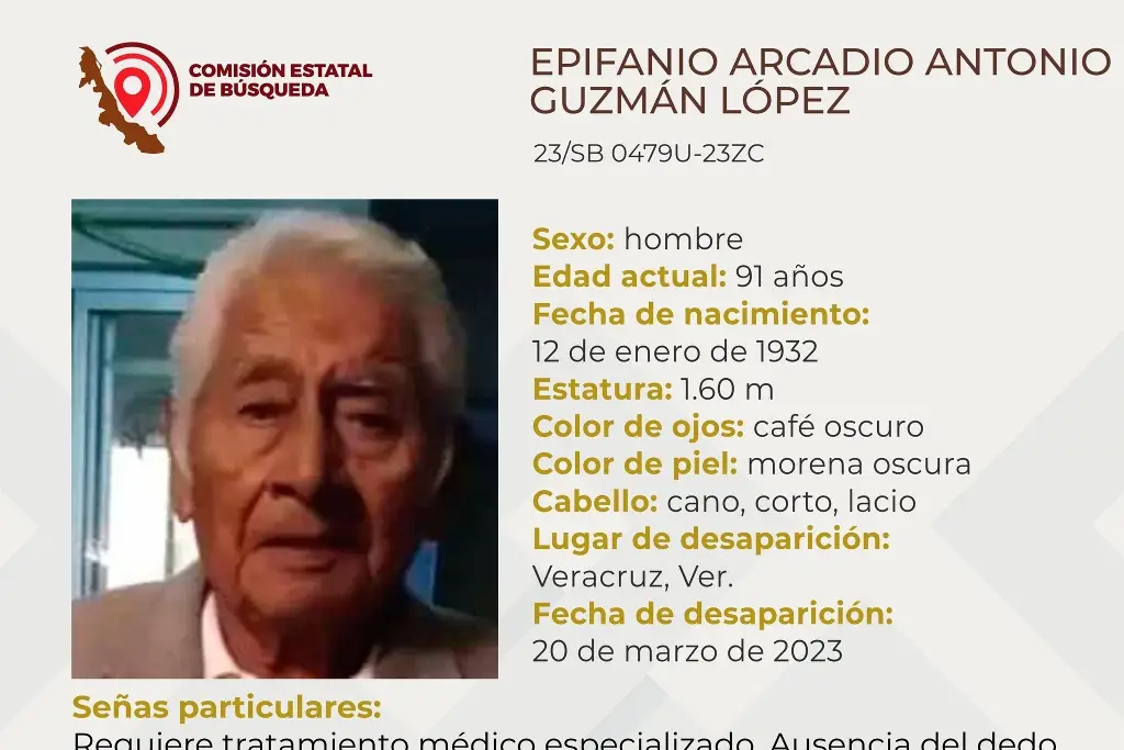 Imagen Desaparece hombre de 91 años de edad en la ciudad de Veracruz 