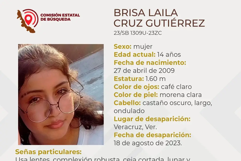 Imagen Ella es Brisa, tiene 14 años de edad y desapareció en el puerto de Veracruz