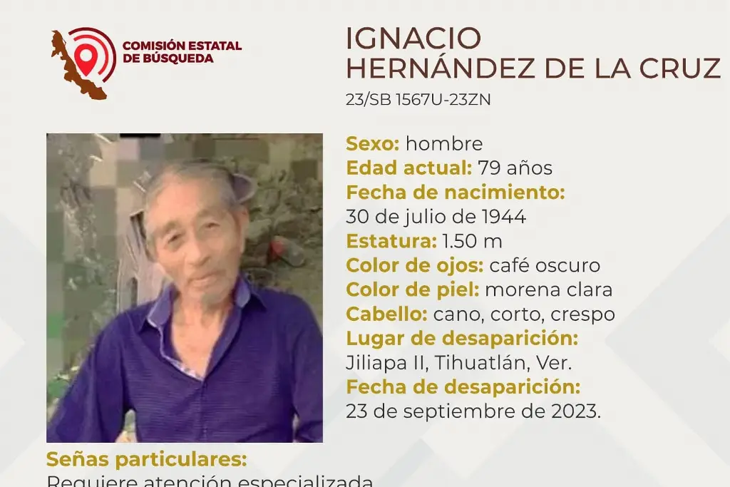 Desaparece hombre de la tercera edad en Tihuatlán, Veracruz 