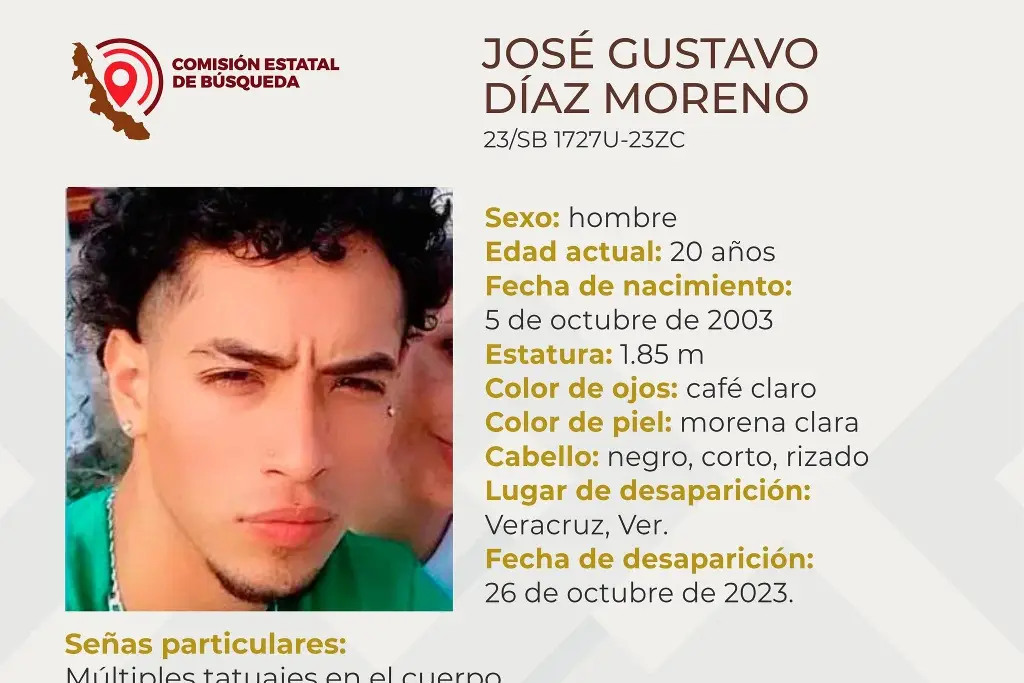 Imagen Joven de 20 años desaparece en la ciudad de Veracruz; tiene varios tatuajes