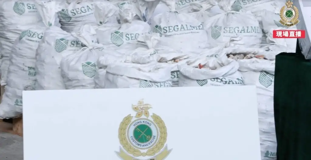 Imagen Hong Kong decomisa más de una tonelada de metanfetamina en costales con logo de Segalmex