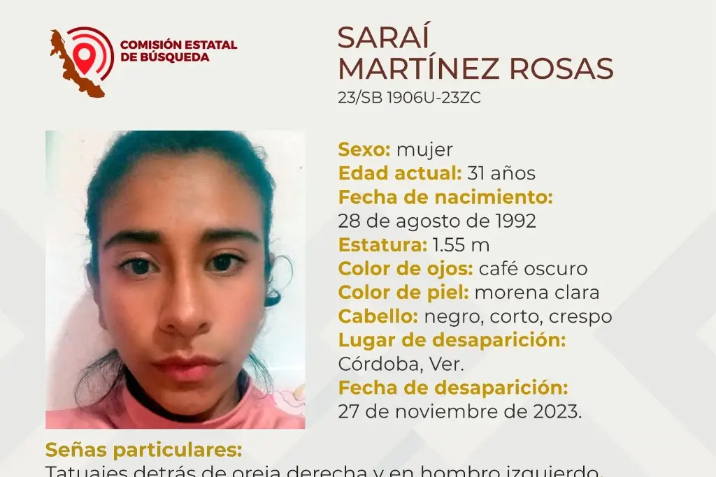 Imagen Joven mujer desaparece en Córdoba, Veracruz 