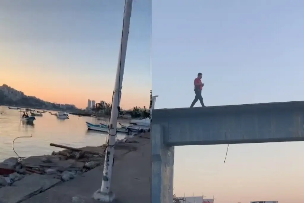 Imagen Malecón destruido y así cruzan en puentes peatonales rotos a 90 días del paso de ‘Otis’ en Acapulco